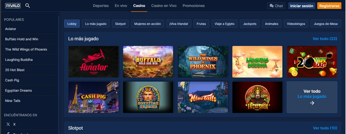 Juegos disponibles en Rivalo Colombia