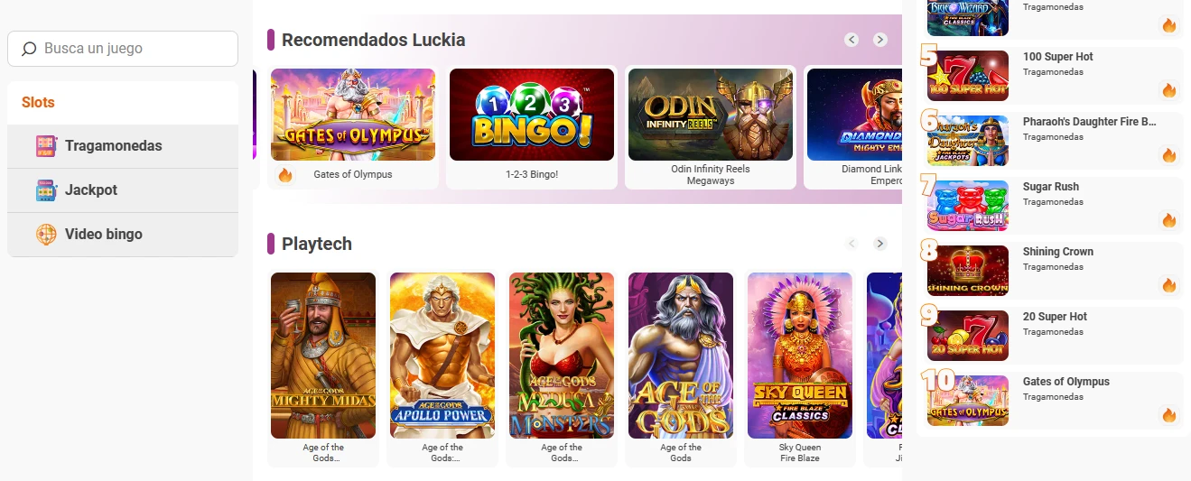 Juegos de casino en Luckia Colombia