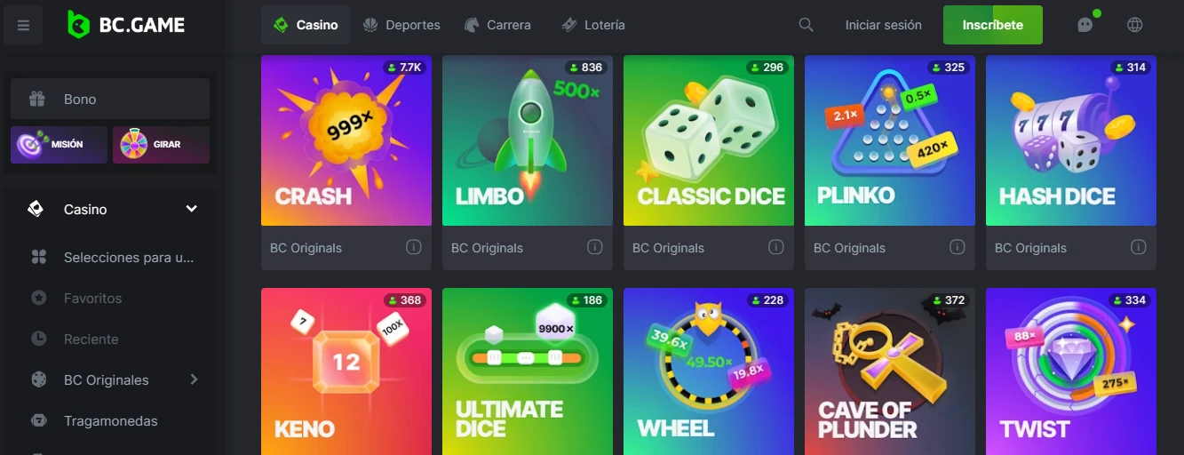 Conoce el catálogo de juegos de BC.GAME Colombia