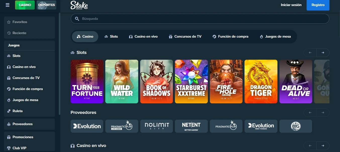 Juegos disponibles en el casino Stake Colombia